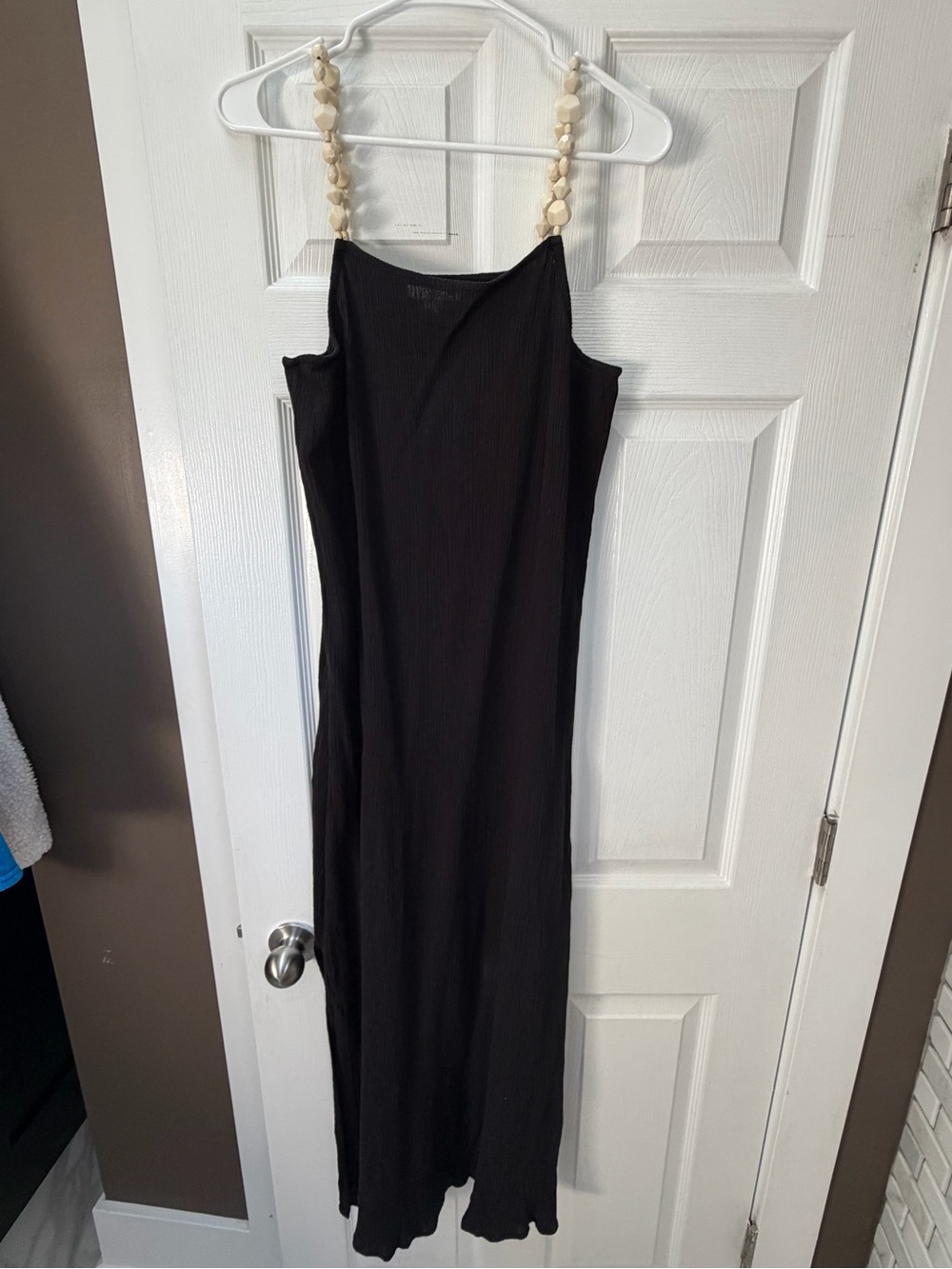 Topshop Black Maxi Dress with Beaded Cream Straps size 6
